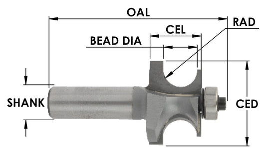 C/T Edge Beading 5/32 Rad X 5/16 Bead Dia X 2-1/2" Oal