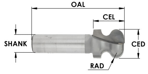 C/T Drawer Bit X 3/16 Rad X3/4 Cdx7/8 Clx1/2 Sh