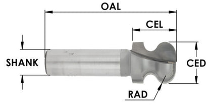 C/T Drawer Bit X 3/16 Rad X3/4 Cdx7/8 Clx1/2 Sh