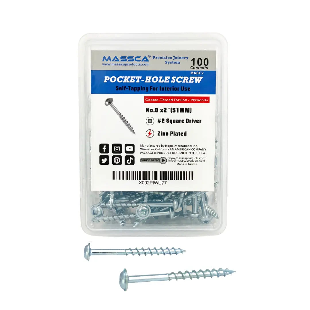 2'' Coarse Thread #8 Zinc Pocket Hole Screws - 100 Screws