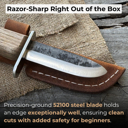 Beginner’s Woodcarving Knife with Leather Sheath, 6 cm (2.36 inches)