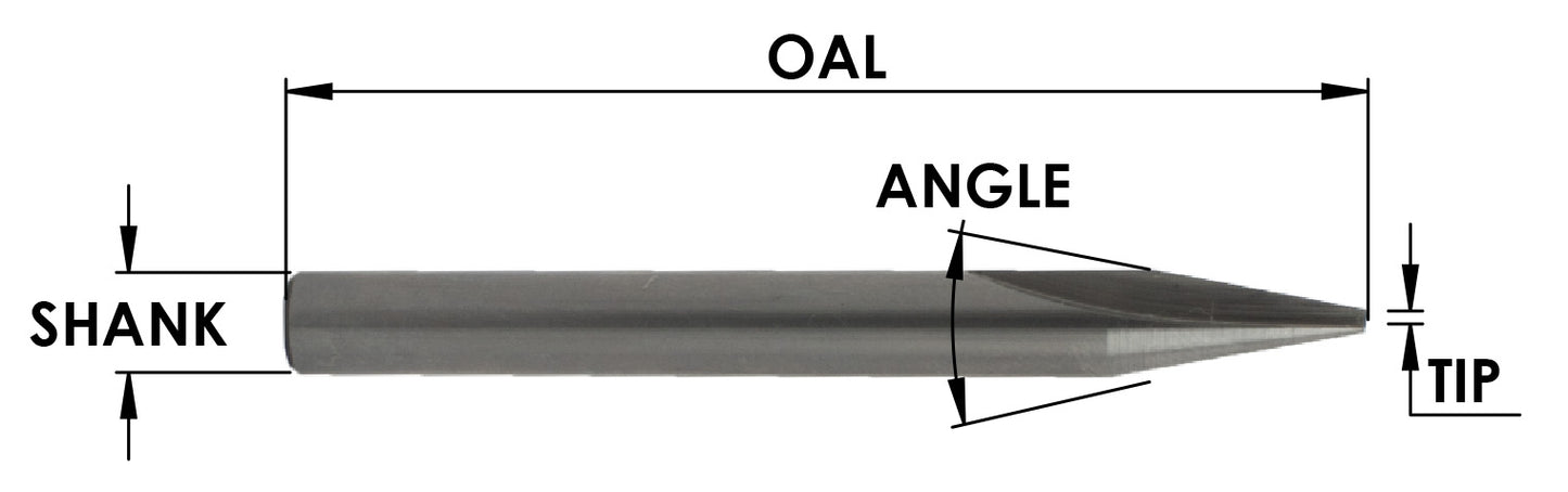 Sc Liner Bit: 15 Deg,1/16 Tip End, 1/4 Shk X 2-1/2 Oal X 1 Fl