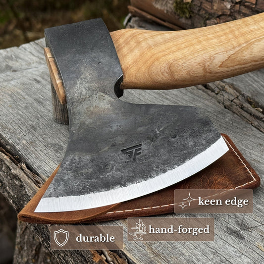 Chopping Axe with Leather Back Carry Pouch, 1.05 kg (2.2 lb)