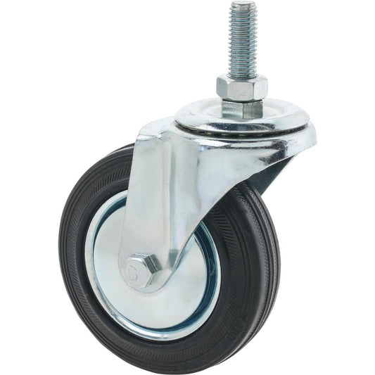 4" Black Rubber Swivel Caster, Threaded