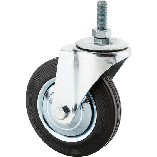 6-1/4" Black Rubber Swivel Caster, Threaded