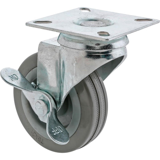 3" Gray Rubber Swivel Caster w/ Brake