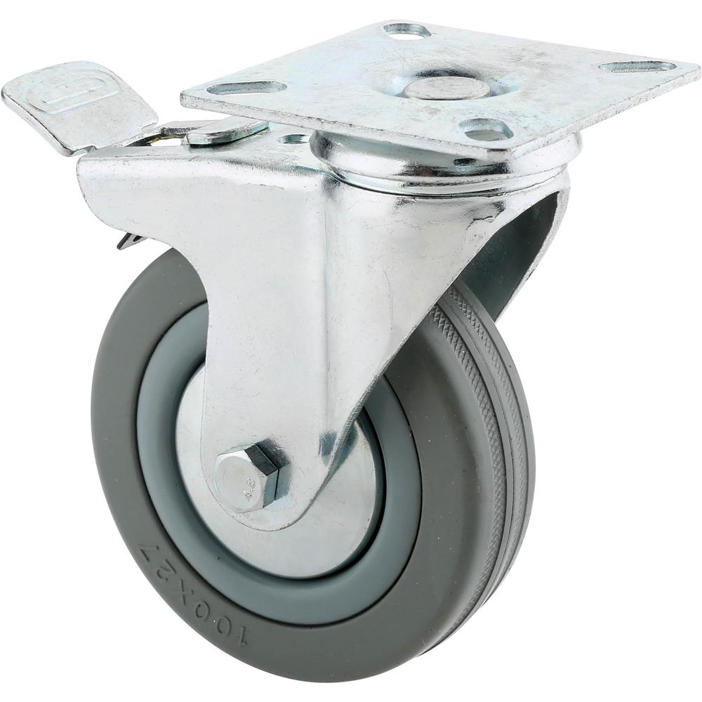 4" Gray Rubber Swivel Caster w/ Double Brake