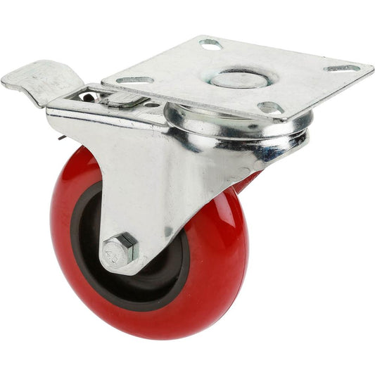 3" Red Polyurethane Swivel Caster w/ Brake