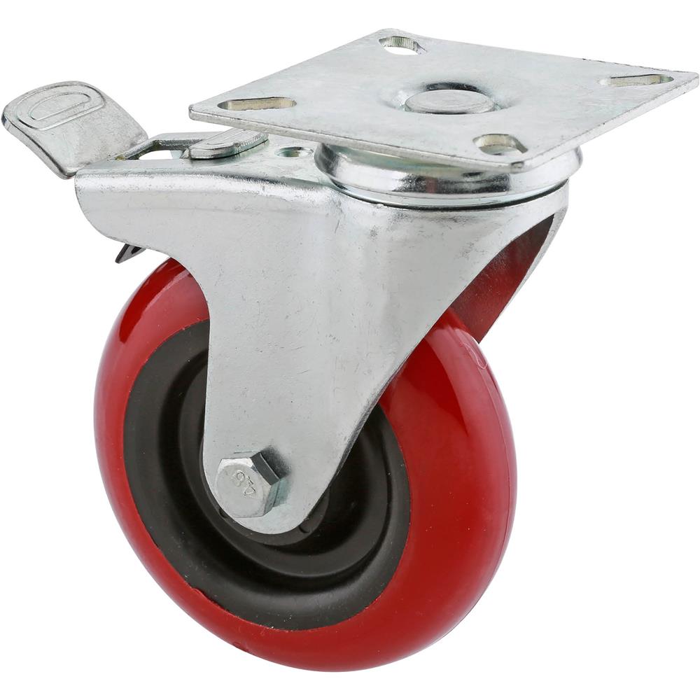4" Red Polyurethane Swivel Caster w/ Brake