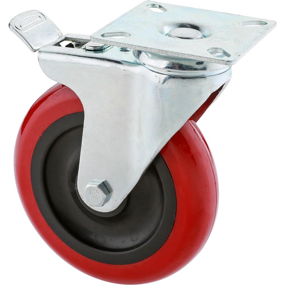 5" Red Polyurethane Swivel Caster w/ Brake