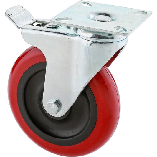 5" Red Polyurethane Swivel Caster w/ Brake