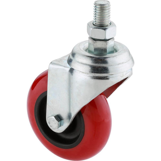 3" Red Polyurethane Swivel Caster Threaded