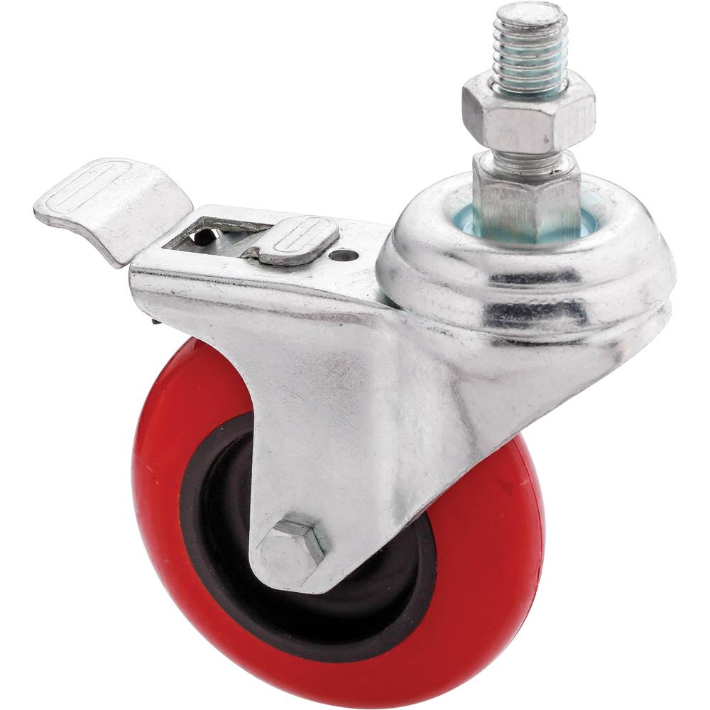 3" Red Polyurethane Swivel Caster w/ Brake, Threaded