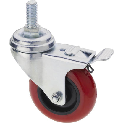 3" Red Polyurethane Swivel Caster w/ Brake, Threaded