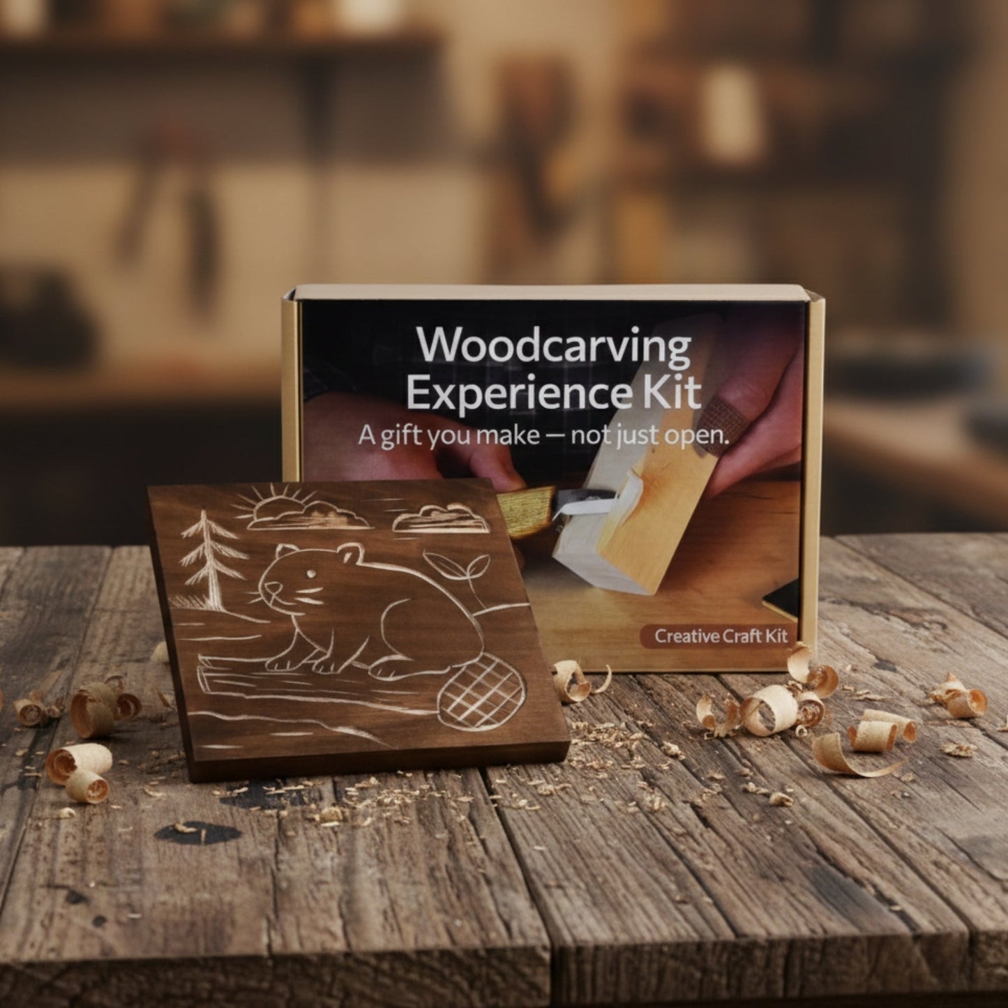 DIY Beaver Carving Kit – Wood Art Set with V-Chisel & Video Guide