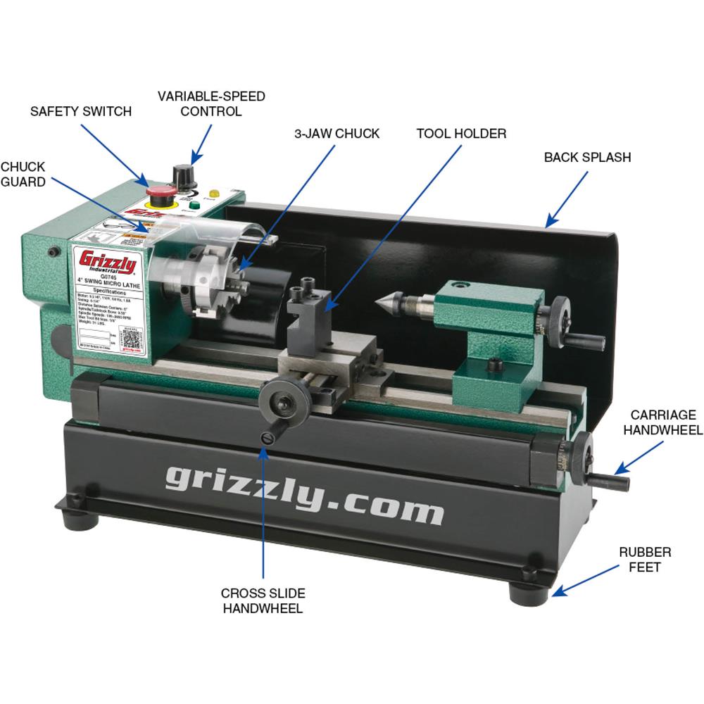 4" x 6" Variable-Speed Benchtop Metal Lathe