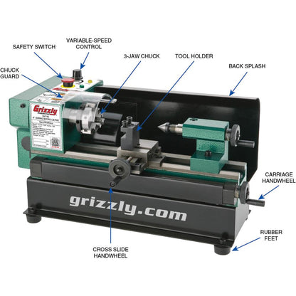 4" x 6" Variable-Speed Benchtop Metal Lathe