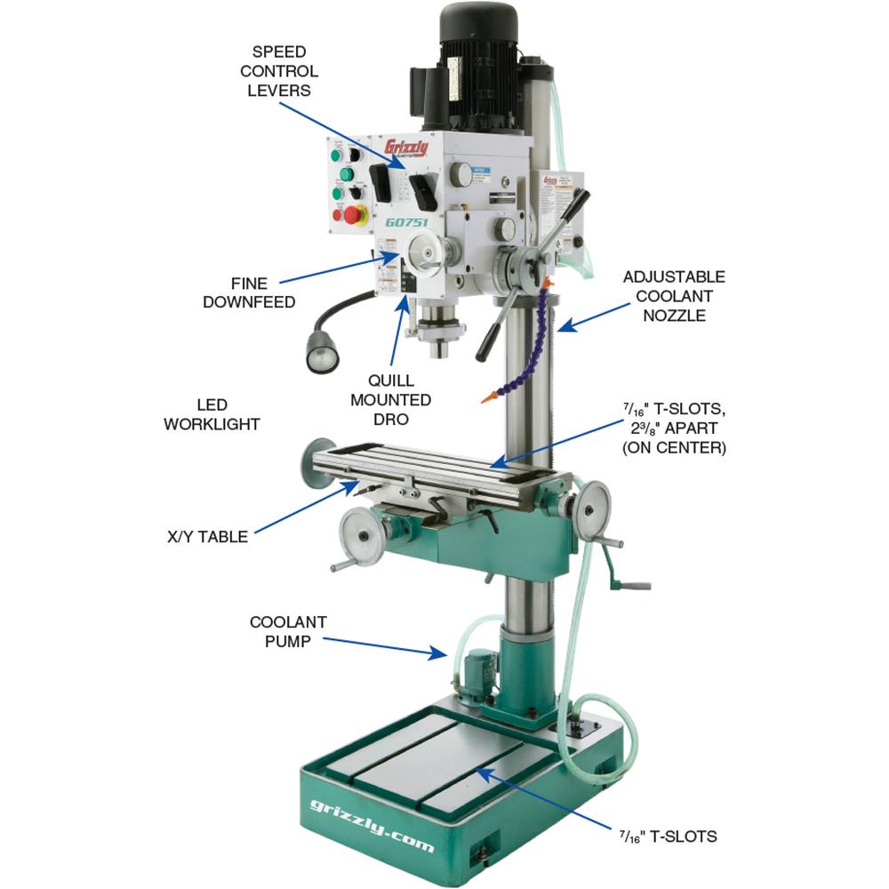 22" Heavy-Duty Gearhead Drill Press w/ Cross-Slide Table