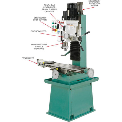10" x 32" 2 HP HD Mill/Drill w/ Stand & Power Feed