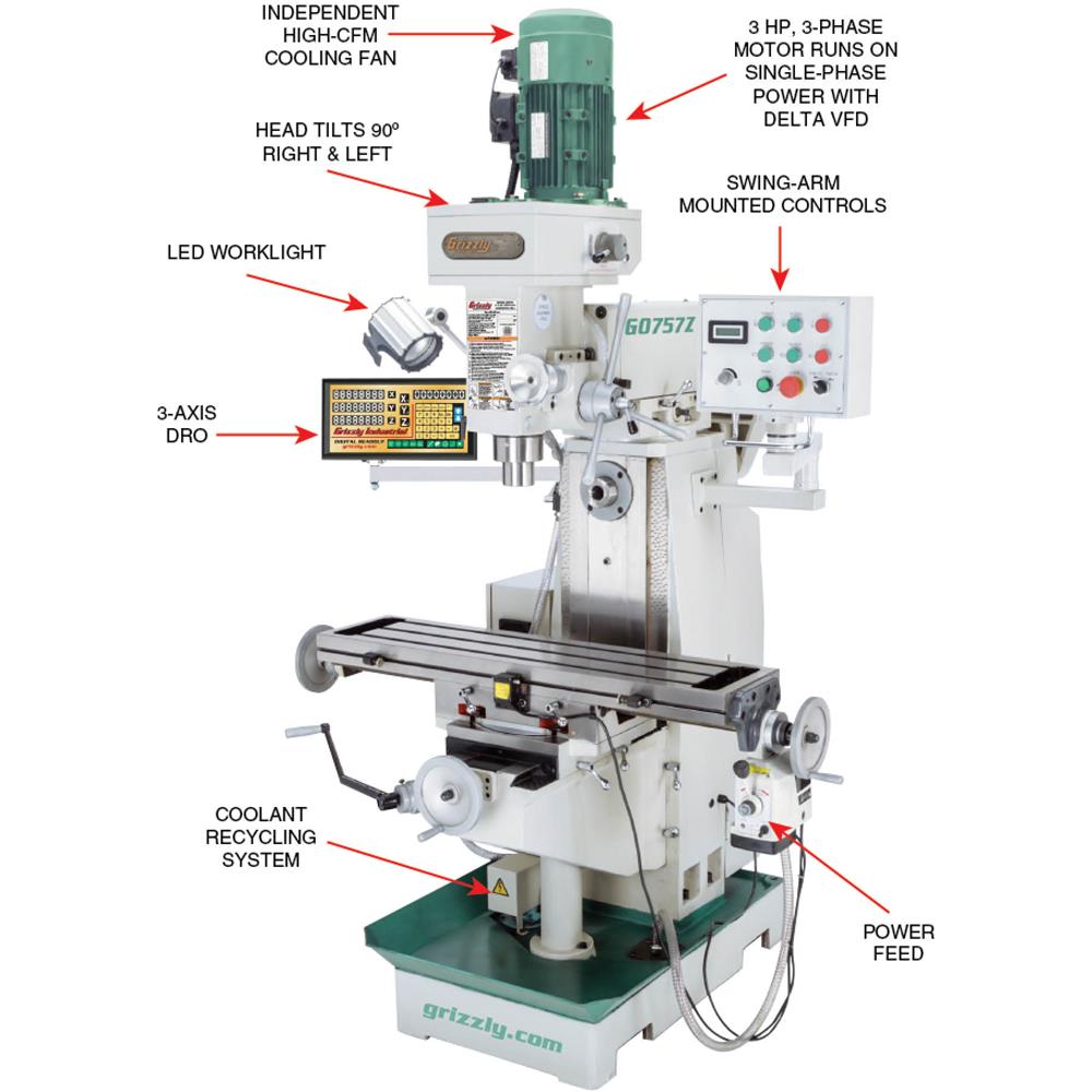9" x 39" 3 HP Variable-Speed Horizontal/Vertical Mill with DRO