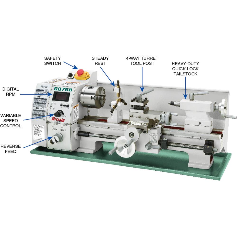 8" x 16" Variable-Speed Benchtop Metal Lathe