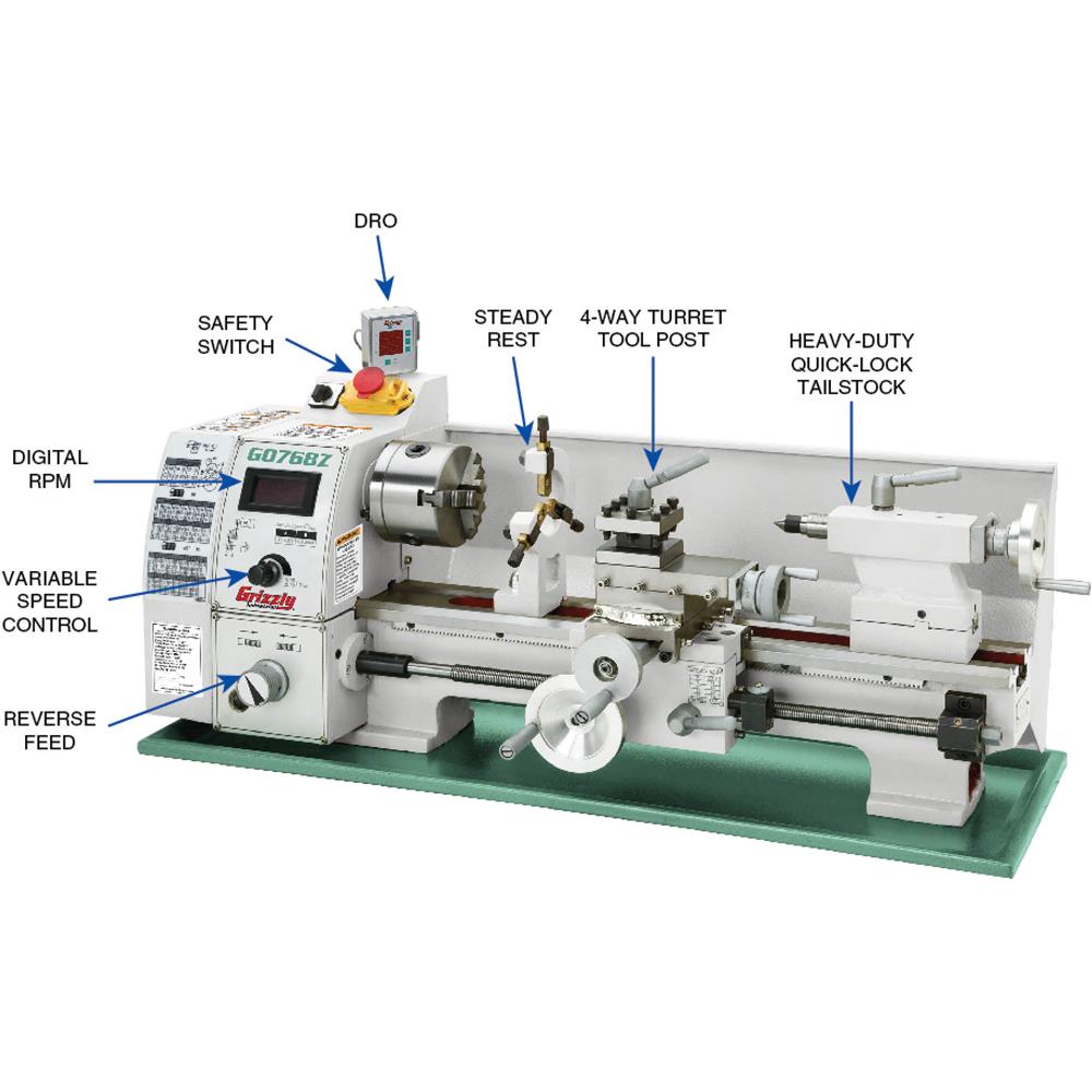 8" x 16" Variable-Speed Benchtop Metal Lathe with DRO