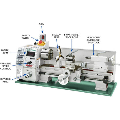8" x 16" Variable-Speed Benchtop Metal Lathe with DRO
