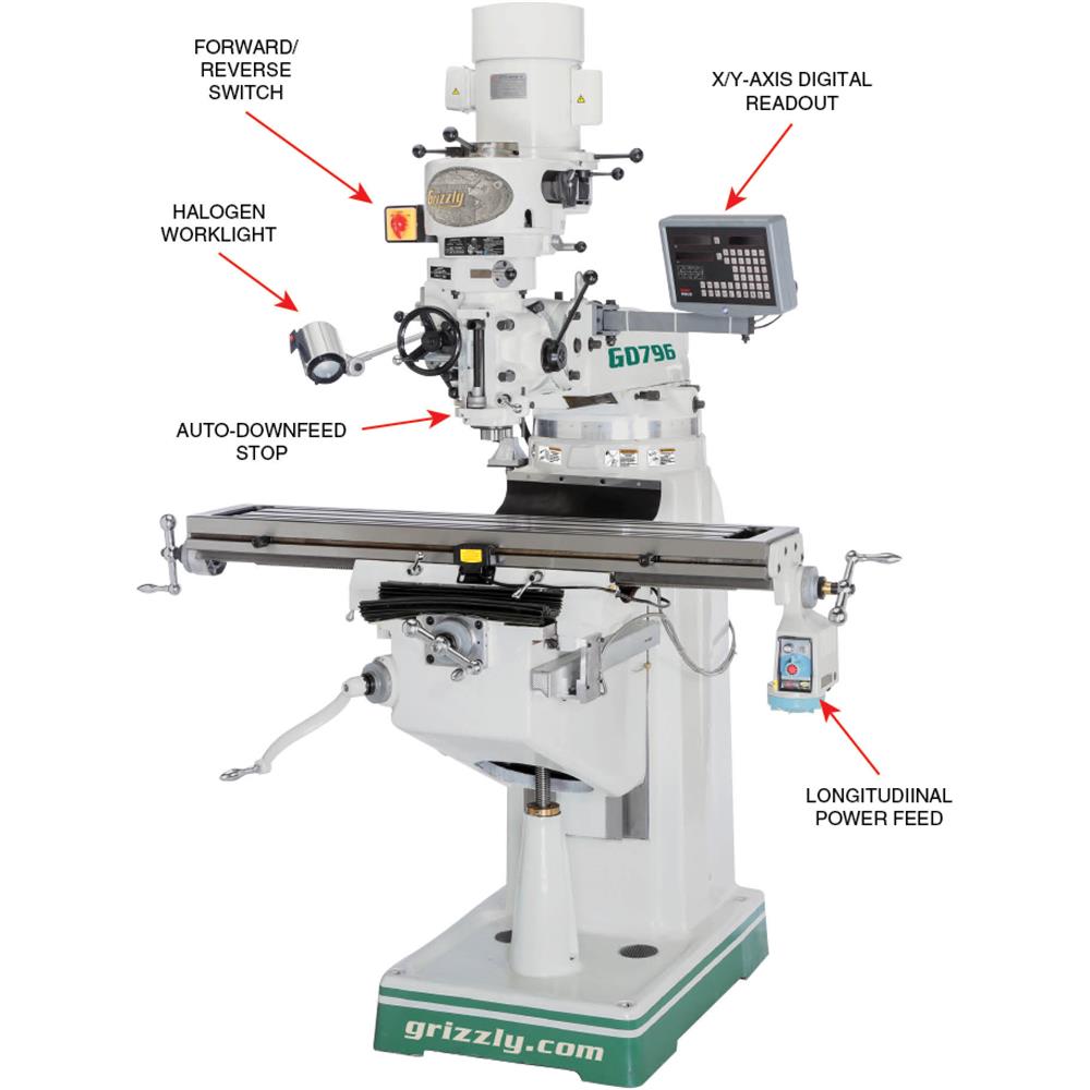 9" x 49" Vertical Mill with Power Feed and DRO