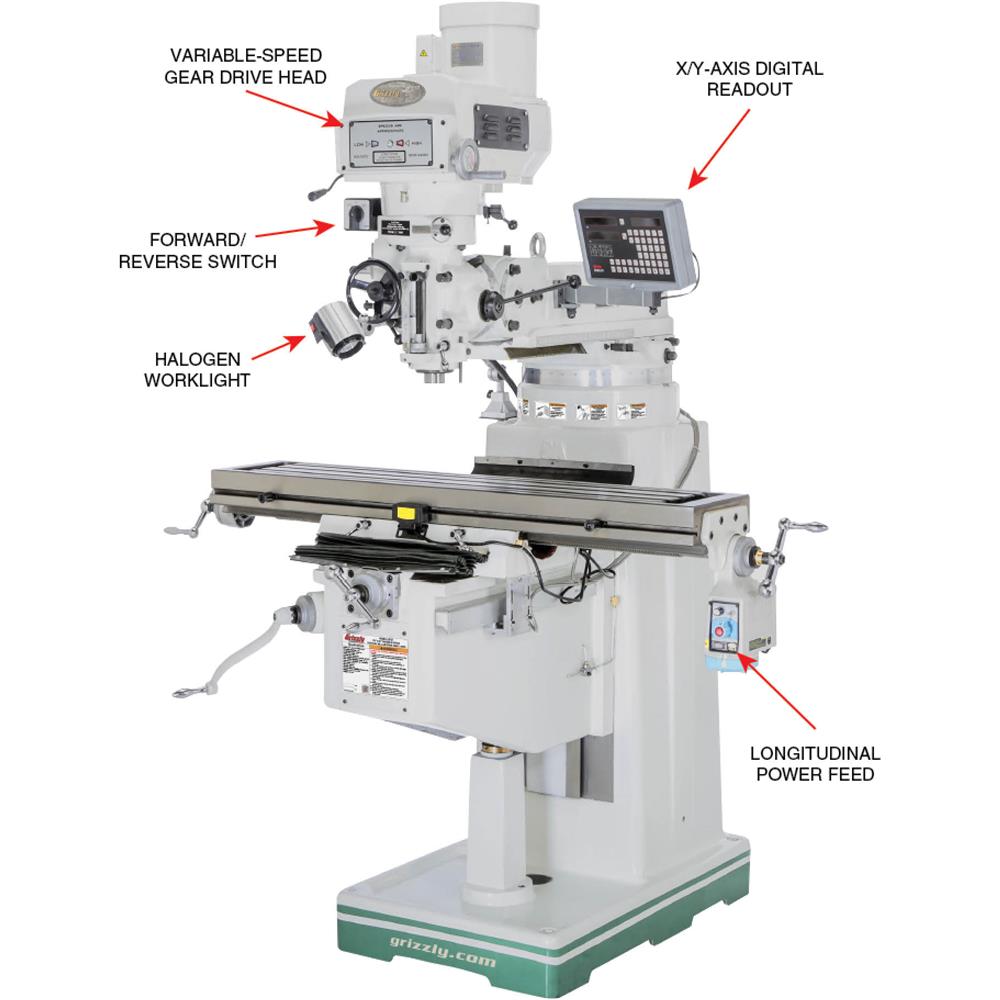 10" x 50" 3 HP Variable-Speed Vertical Mill with Power Feed and DRO