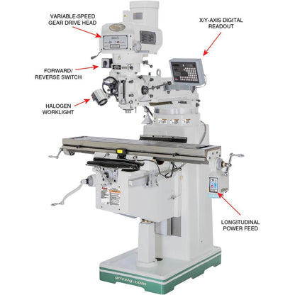 10" x 50" 3 HP Variable-Speed Vertical Mill with Power Feed and DRO