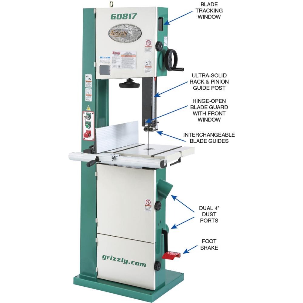 14" Super HD 2 HP Resaw Bandsaw w/ Foot Brake