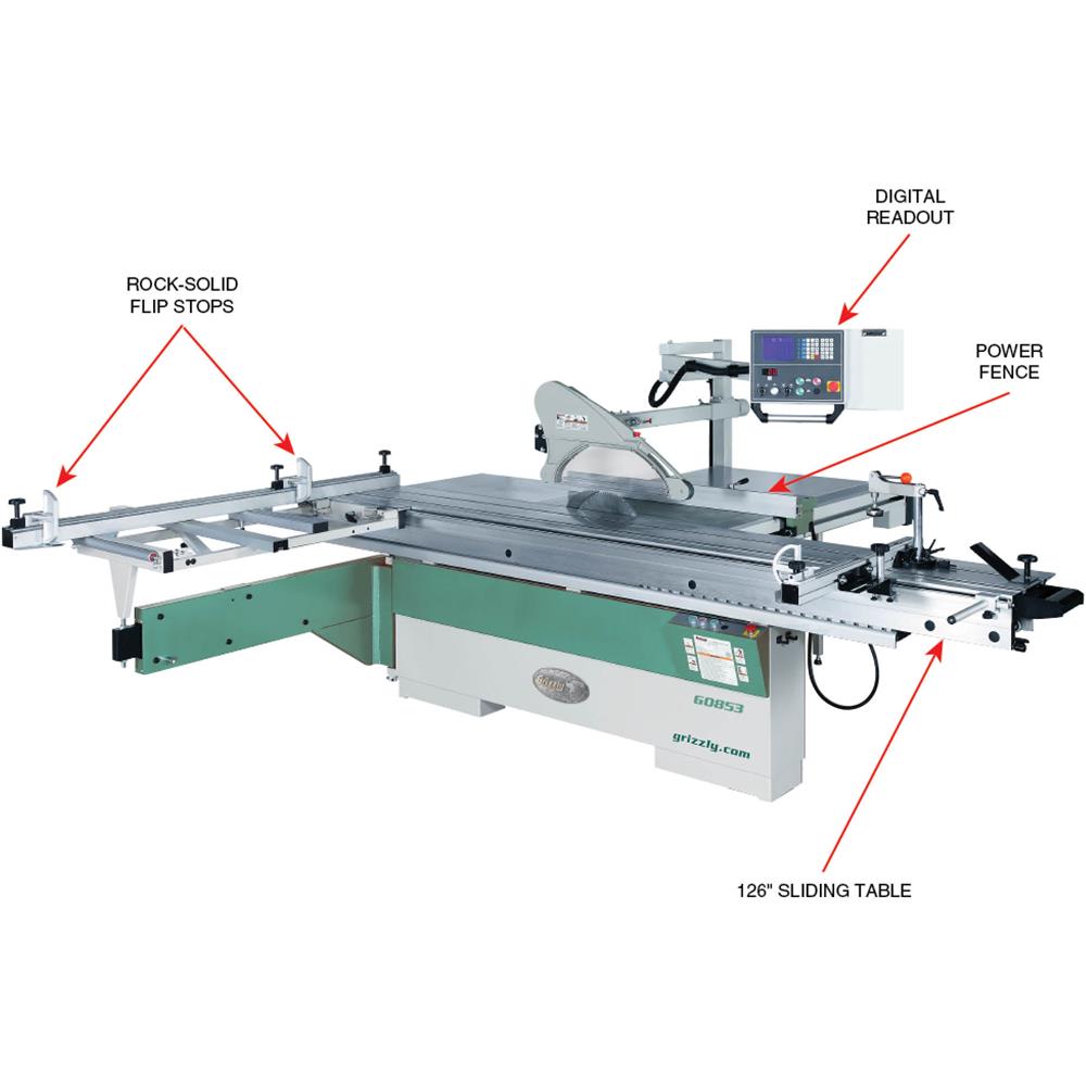 14" 10 HP 3-Phase Sliding Table Saw with DRO and CNC Fence