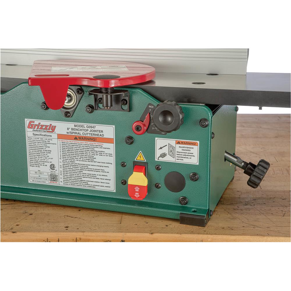 8" Benchtop Jointer with Spiral-Type Cutterhead