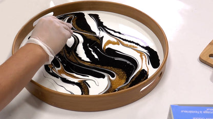 epoxied serving tray with glitter powder