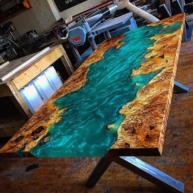 river table with metallic mica powder