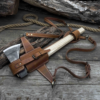 Hand-Forged Bushcraft Hatchet with Leather Back Sheath, 0.74 kg (1.63 lb)