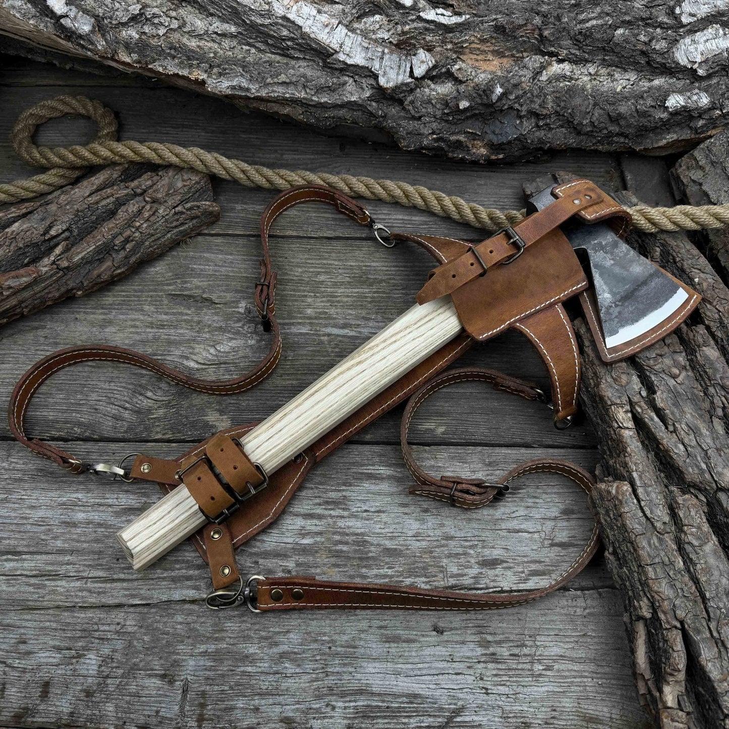 Hand-Forged Bushcraft Hatchet with Leather Back Sheath, 0.74 kg (1.63 lb)