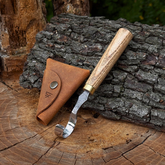 Spoon Carving Hook Knife, ⌀3 cm / 1.2 in with Leather Case