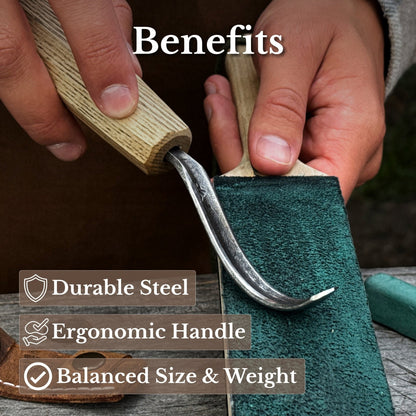 Spoon Carving Hook Knife – Long Curved Blade 7 cm / 2.7 in