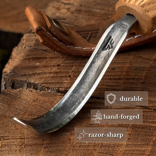 Spoon Carving Hook Knife – Long Curved Blade 7 cm / 2.7 in