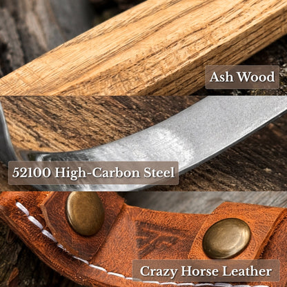 Spoon Carving Hook Knife with Octagonal Handle, 7.5 cm (3 inches), with Leather Sheath