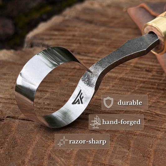 Spoon Carving Scorp (Round) Knife, ⌀3 cm (1.2 inches) with Leather Case