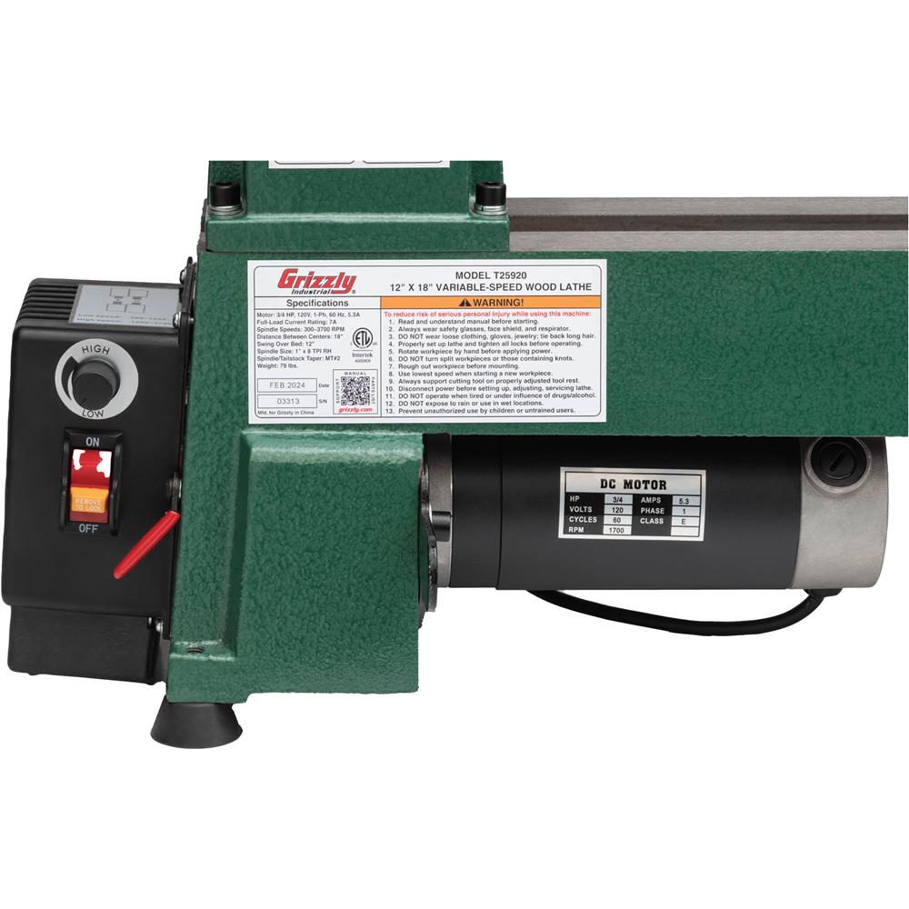 12" x 18" Variable-Speed Benchtop Wood Lathe