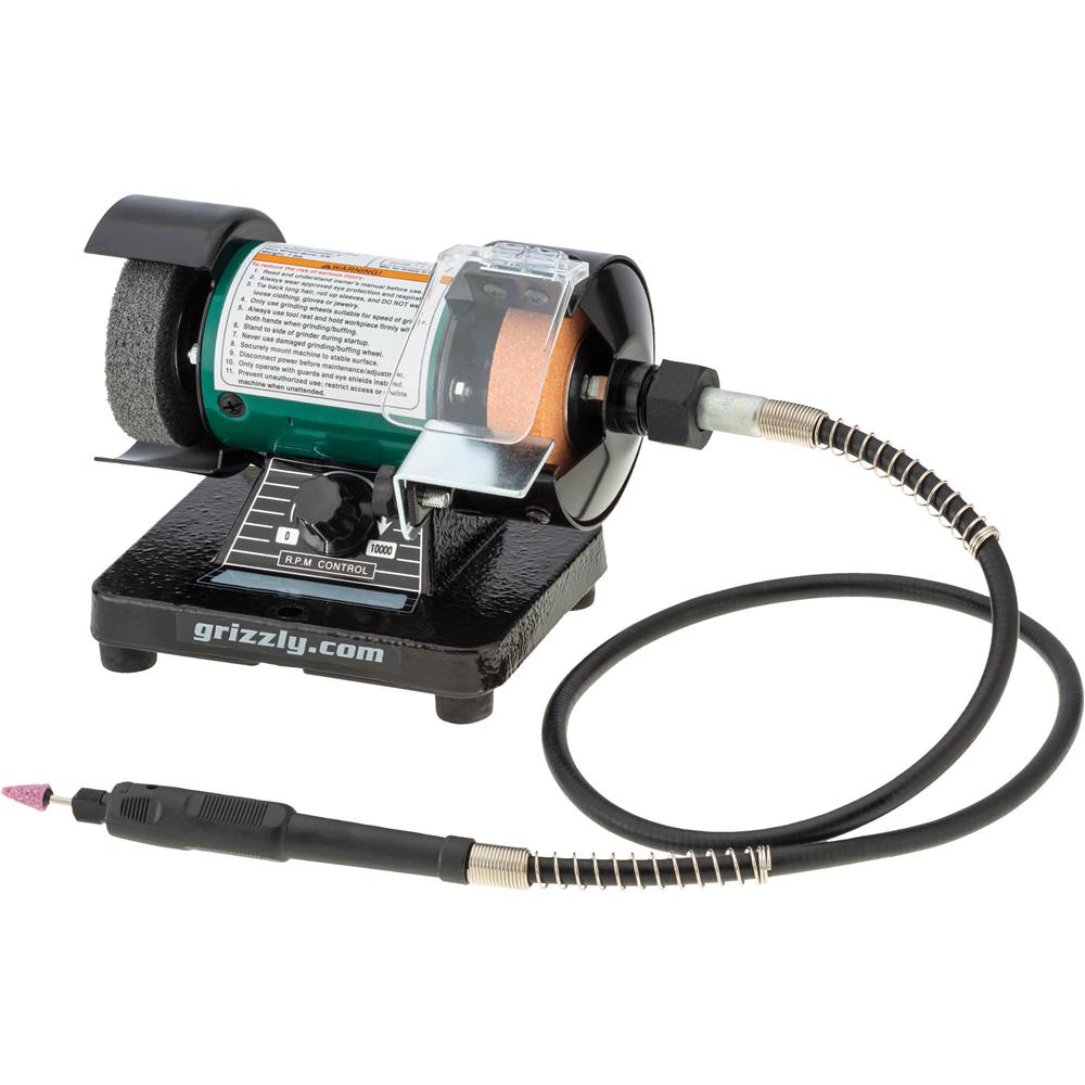 3" Variable-Speed Mini Benchtop Grinder/Buffer with Rotary Shaft