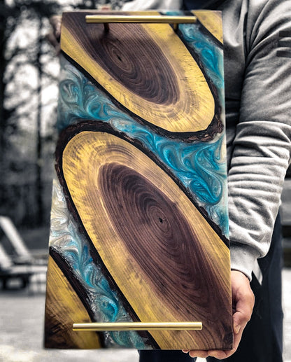 Epoxy serving tray with metallic colors
