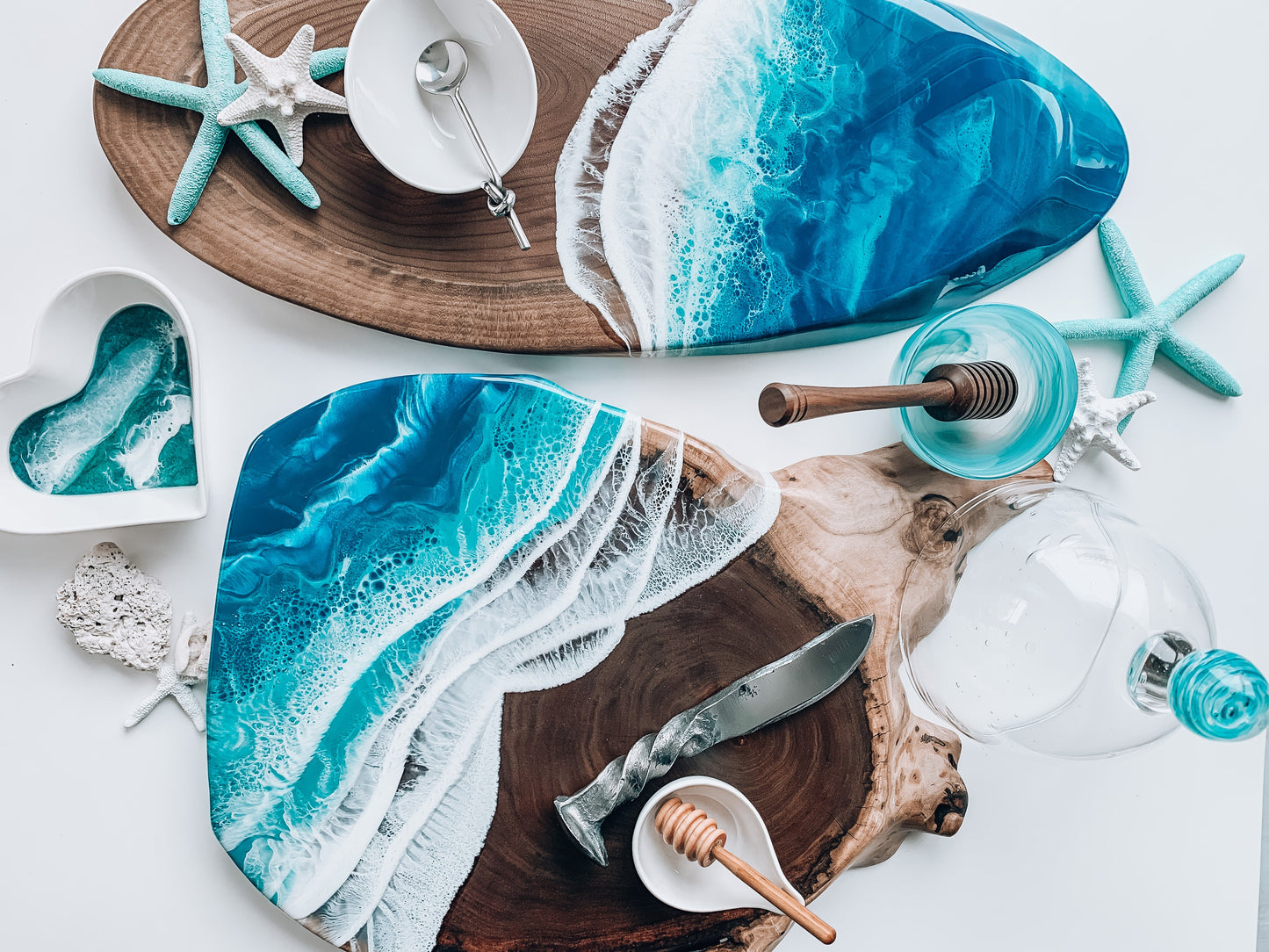 epoxy charcuterie Boards with ocean design