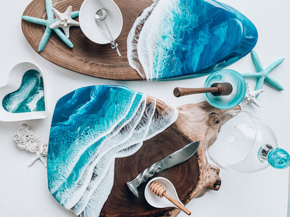 epoxy charcuterie Boards with ocean design